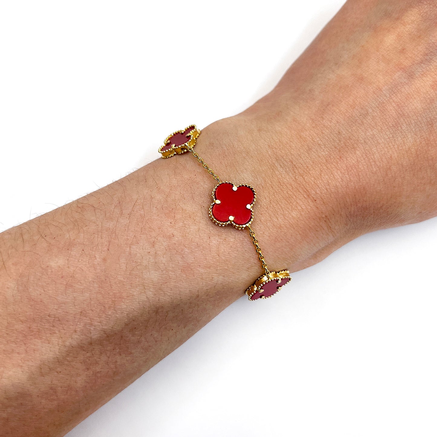 14K Yellow Gold Natural Gemstone Clover Adjustable Bracelet 7–7.5"