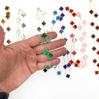 14K Yellow Gold Clover Gemstone Necklace 18" Bezel-Set Pendant