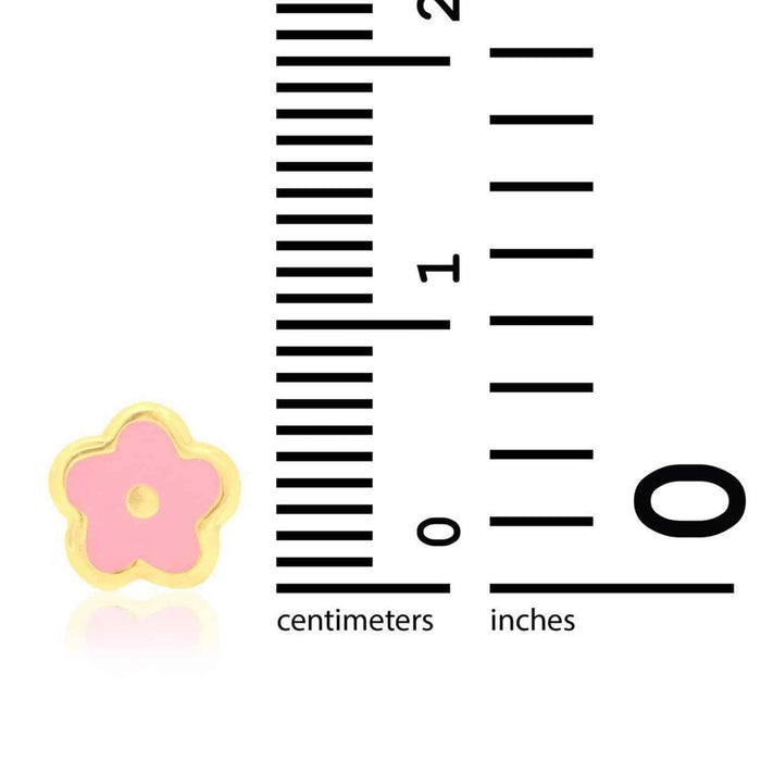 Kids 14K Gold Pink Blue Green Red White Purple Yellow Enamel Flower Earrings 7mm