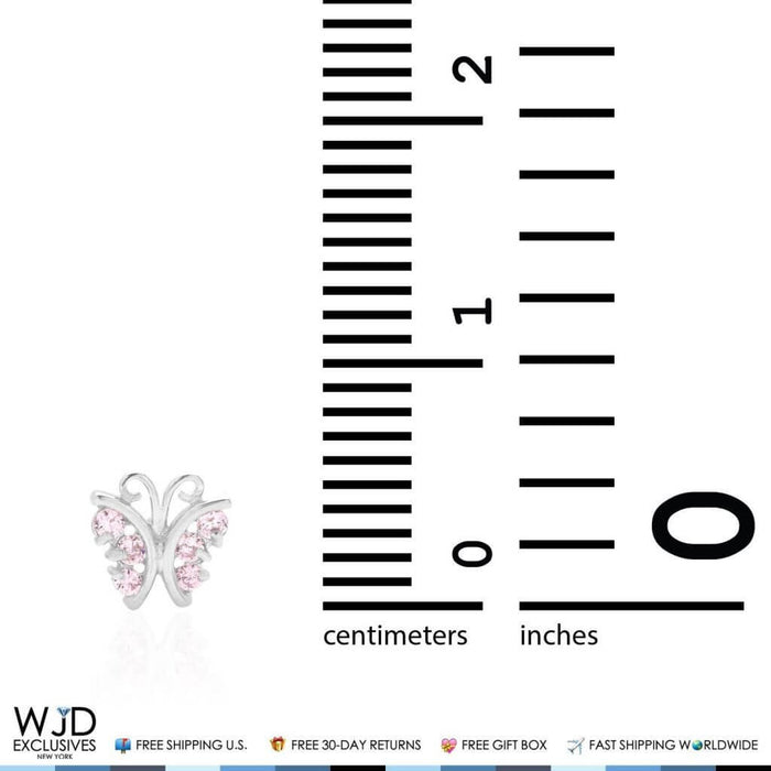 Pink Tourmaline Butterfly Baby Screw Back Stud Kid Earrings 14K White Gold