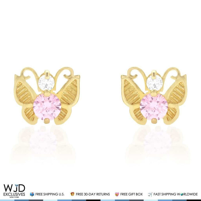 14K Yellow Gold Birthstone Butterfly Screw Back Stud Earrings