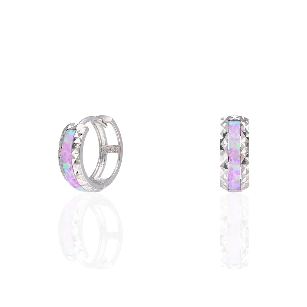 925 Sterling Silver Diamond Cut Fire Opal Huggie Hoop Earrings 0.55"