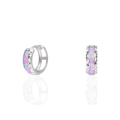 925 Sterling Silver Diamond Cut Fire Opal Huggie Hoop Earrings 0.55"