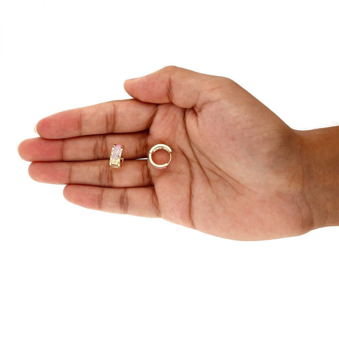 14k Yellow Gold Diamond-Cut Fire Opal Huggie Hoop Earrings 0.5"