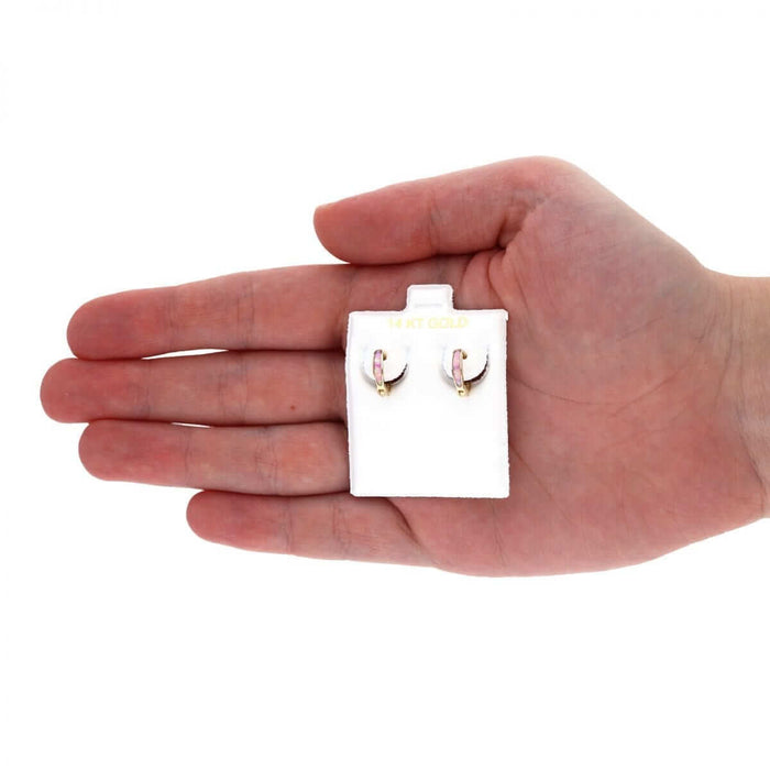 14k Yellow Gold Multicolor Fire Opal Huggie Hoop Earrings 0.4"