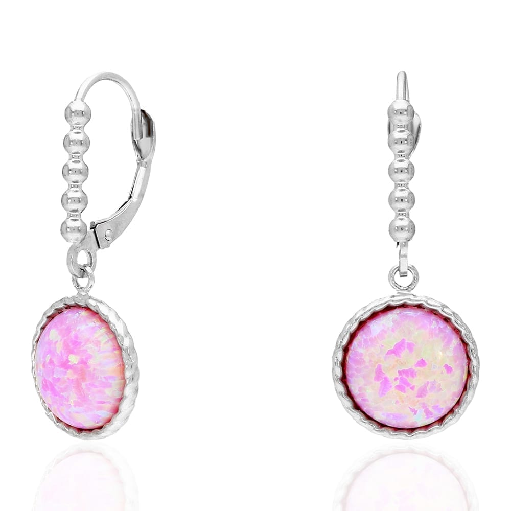 14K Real Gold Yellow, White Twisted Bezel Fire Opal Leverback Earrings 11.5mm