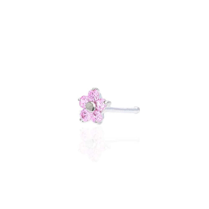 14K White Gold Birthstone Flower Bone Stud 20G Nose Ring