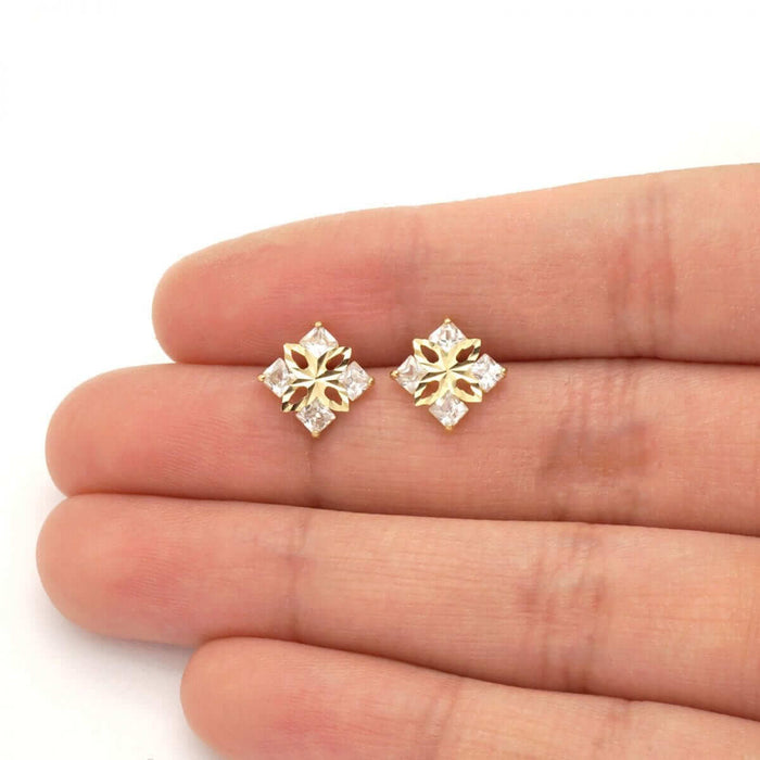 14K Yellow Gold CZ Princess-Cut Square Stud Earrings