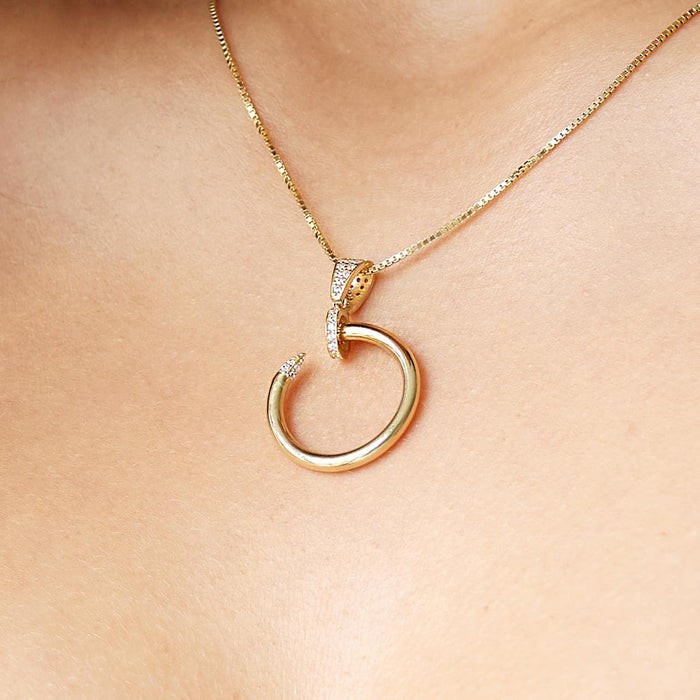 CZ 14K Yellow Gold Twisted Curved Nail Spike Pendant 1.3" 1.4" - WJD Exclusives