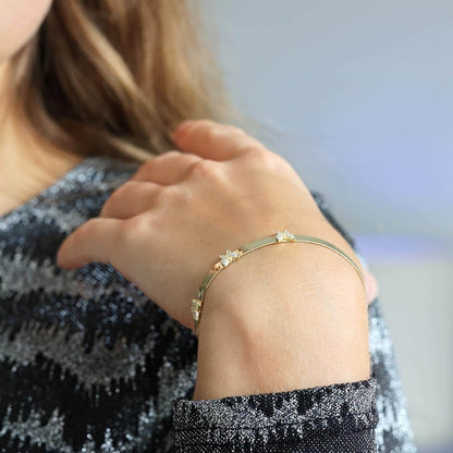 18K Gold Over Silver CZ Butterfly Herringbone Bracelet 7.25"