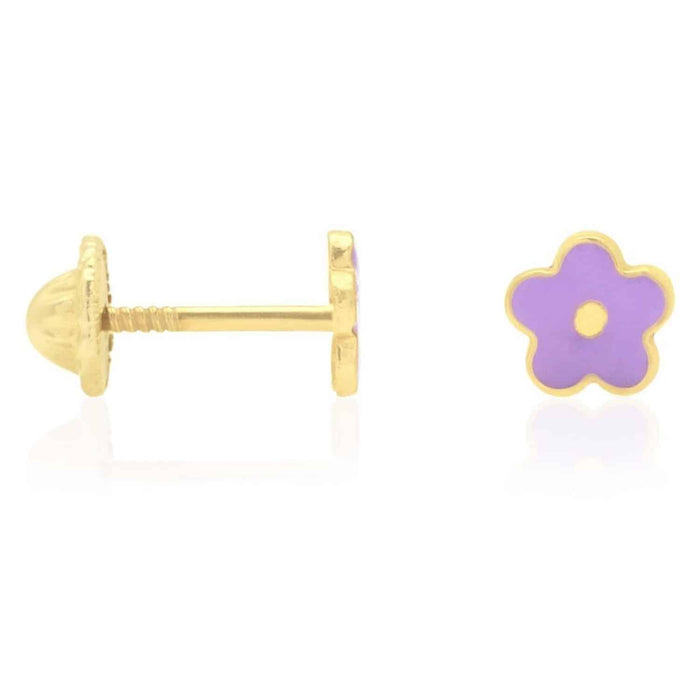Kids 14K Gold Pink Blue Green Red White Purple Yellow Flower Stud Earrings