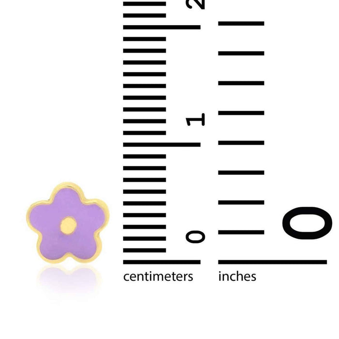 Kids 14K Gold Pink Blue Green Red White Purple Yellow Enamel Flower Earrings 7mm