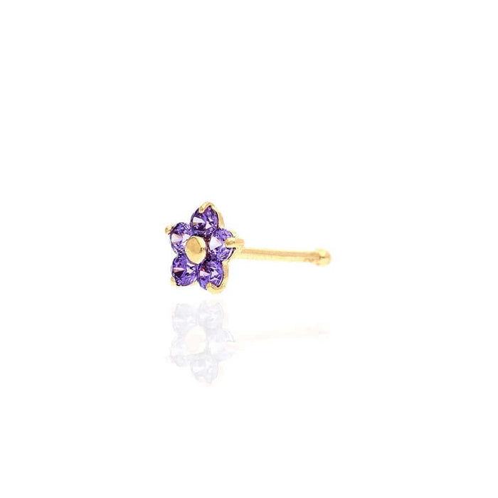 14K Gold Birthstone Flower Nose Bone Stud Ring 20G