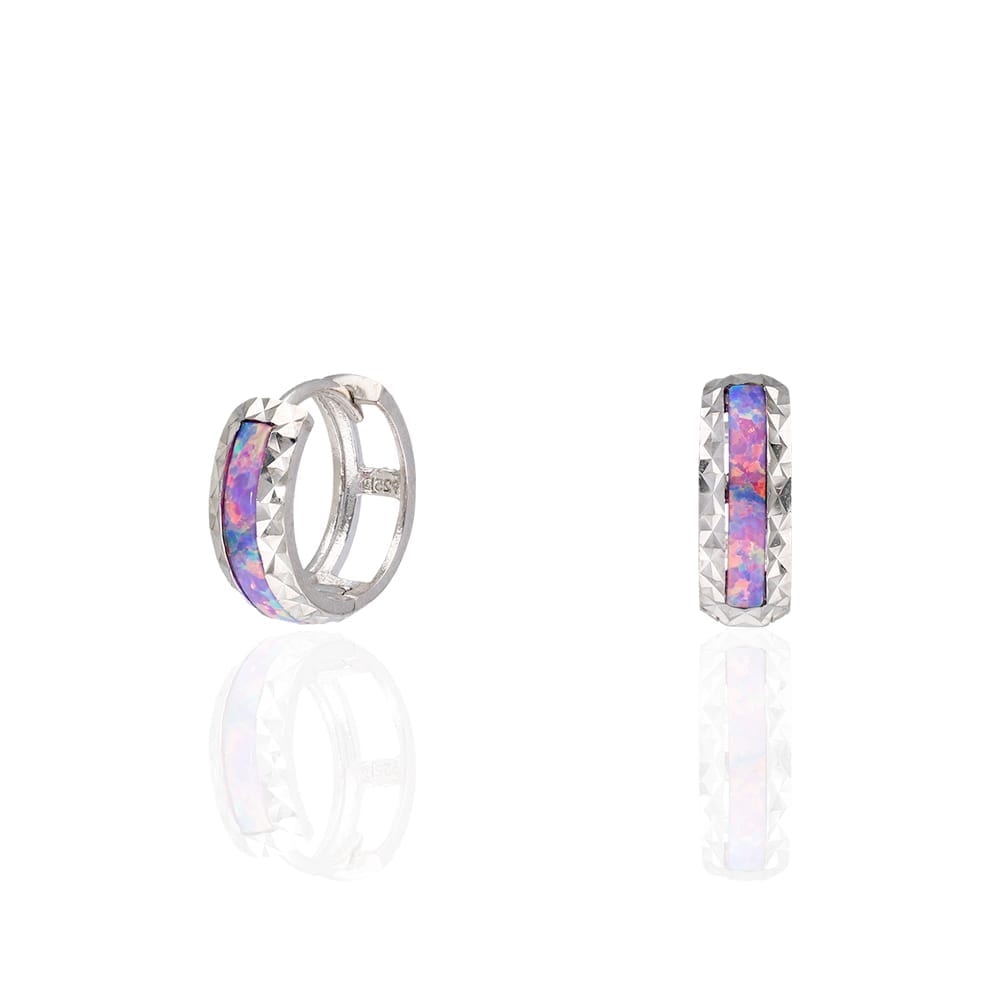 925 Sterling Silver Diamond Cut Fire Opal Huggie Hoop Earrings 0.55"