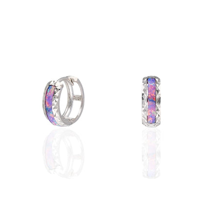 925 Sterling Silver Diamond Cut Fire Opal Huggie Hoop Earrings 0.55"