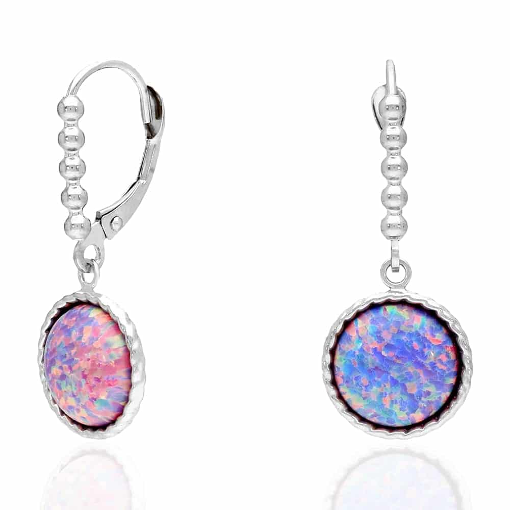 14K Real Gold Yellow, White Twisted Bezel Fire Opal Leverback Earrings 11.5mm