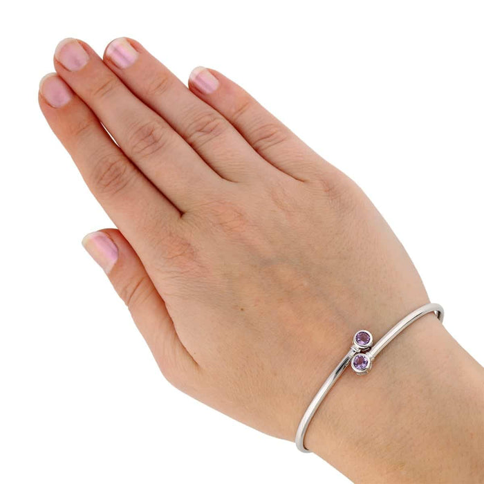 Sterling Silver 0.80Ct Bezel Multicolor CZ Bangle Bracelet