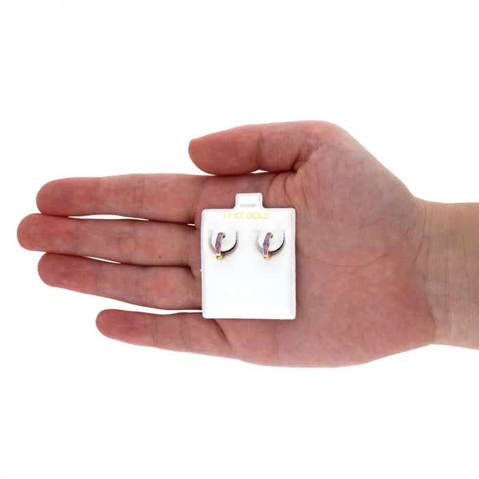 14k Yellow Gold Multicolor Fire Opal Huggie Hoop Earrings 0.4"