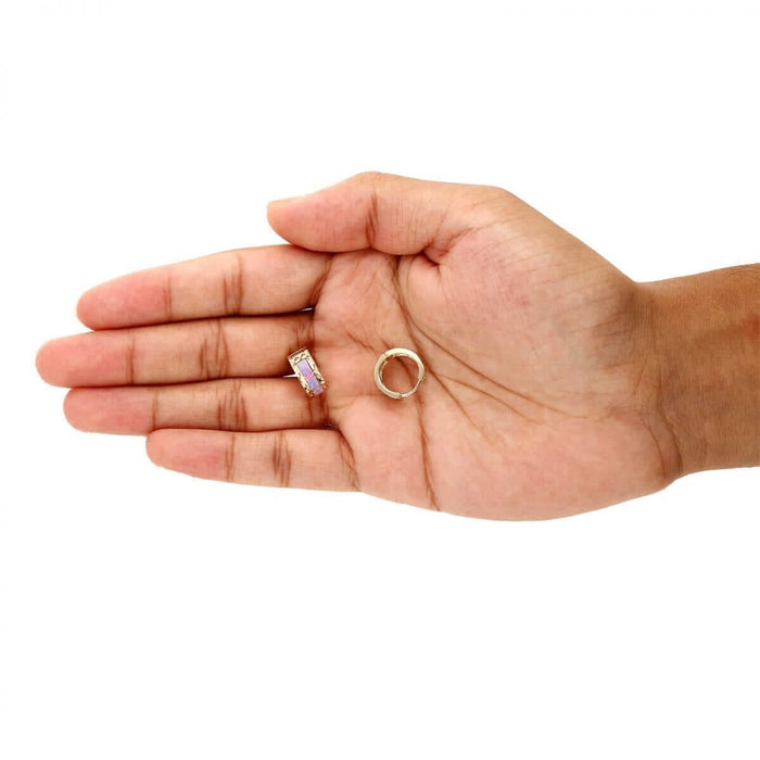 14k Yellow Gold Diamond-Cut Fire Opal Huggie Hoop Earrings 0.5"