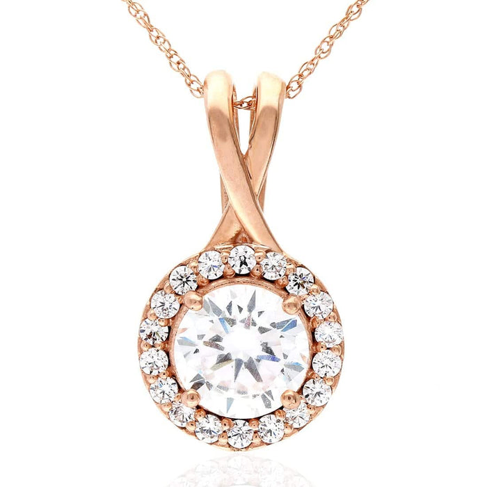 1.75CT CZ 14K Yellow White Rose Gold Halo Pendant with 18" Chain