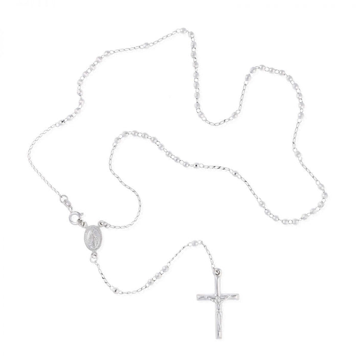 Sterling Silver 3mm Diamond-Cut Rosary Cross Necklace (Hollow) 18"