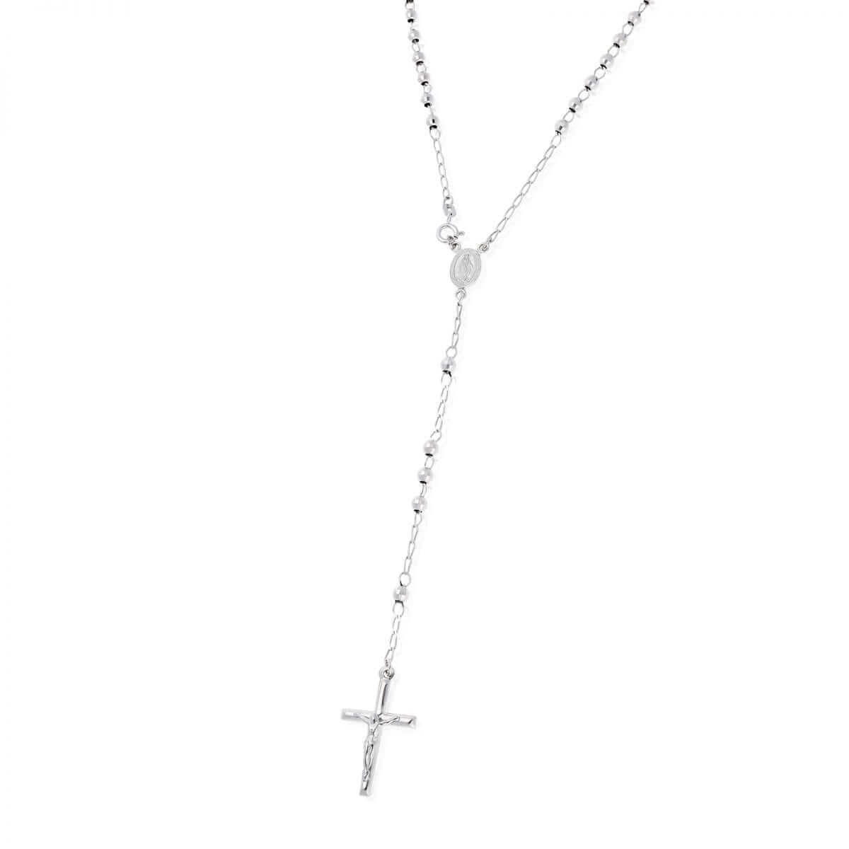 Sterling Silver 4mm Diamond-Cut Rosary Cross Necklace (Hollow) 26"