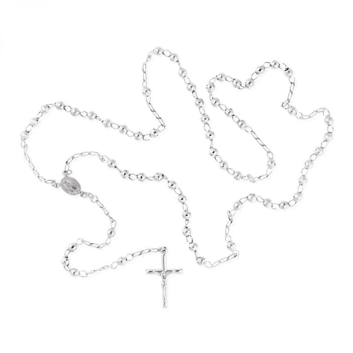 Sterling Silver 5mm Diamond-Cut Rosary Cross Necklace (Hollow) 26"