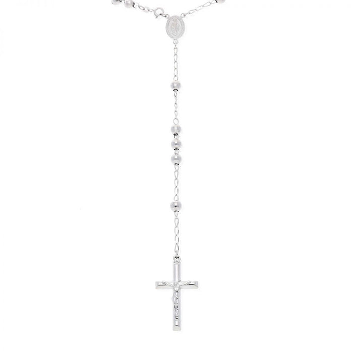 Sterling Silver 6mm Diamond-Cut Rosary Cross Necklace (Hollow) 26"