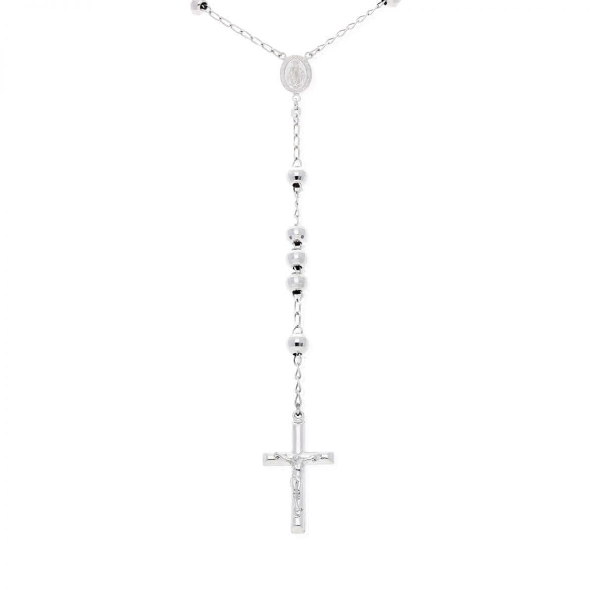 Sterling Silver 7mm Diamond-Cut Rosary Cross Necklace (Solid Links) 26"