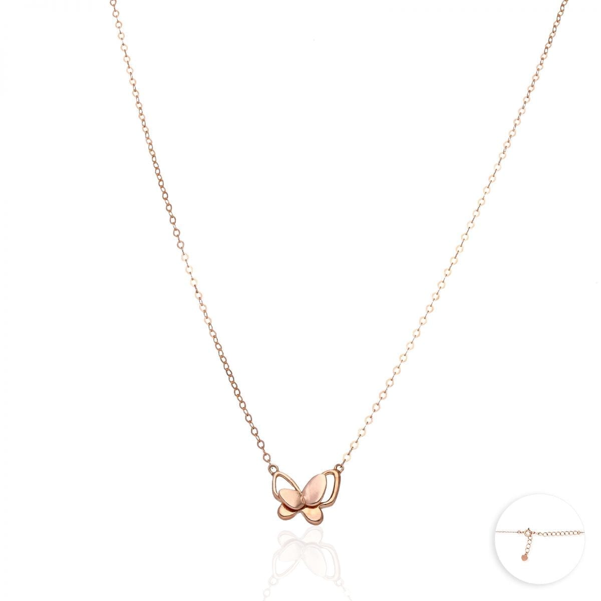 14K Yellow Rose White Gold Over Silver Butterfly Pendant Cable Necklace 16-18"