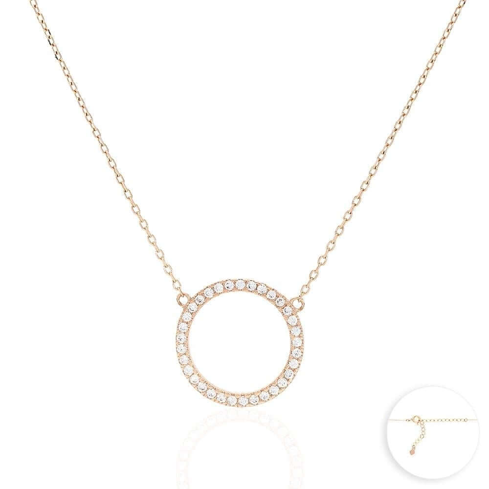 14K Yellow White Rose Gold Circle Of Love CZ Necklace 16"-18" Adjustable