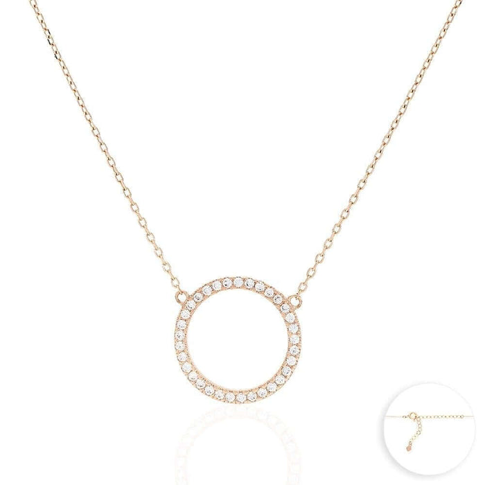 14K Yellow White Rose Gold Circle Of Love CZ Necklace 16"-18" Adjustable