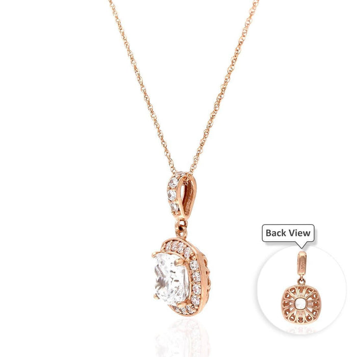 1.25CT Cushion-Cut CZ 14K Gold Square Halo Pendant with 18" Chain