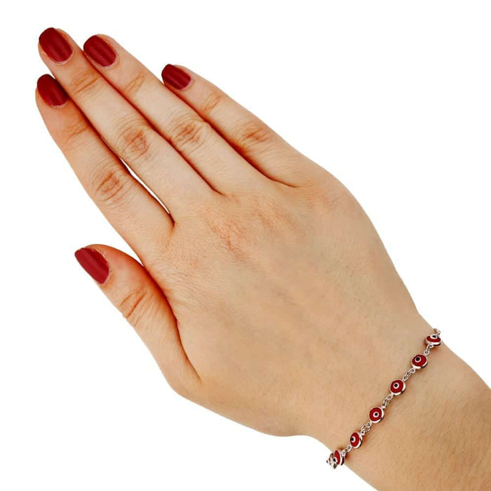 14K White Gold Bezel Evil Eye Popcorn Bracelet 7"