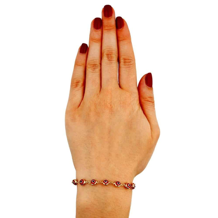 14K Yellow Gold Bezel Evil Eye Popcorn Bracelet 7"