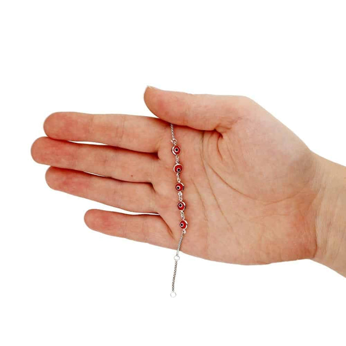 14K White Gold Adjustable Bezel Evil Eye Kid Bracelet 5"-6" Adjustable