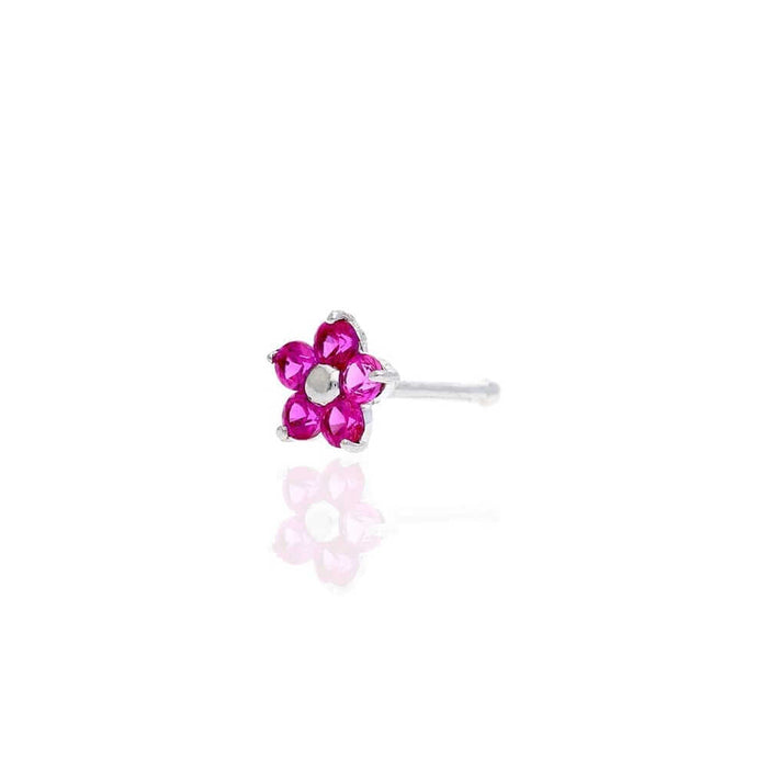 14K White Gold Birthstone Flower Bone Stud 20G Nose Ring