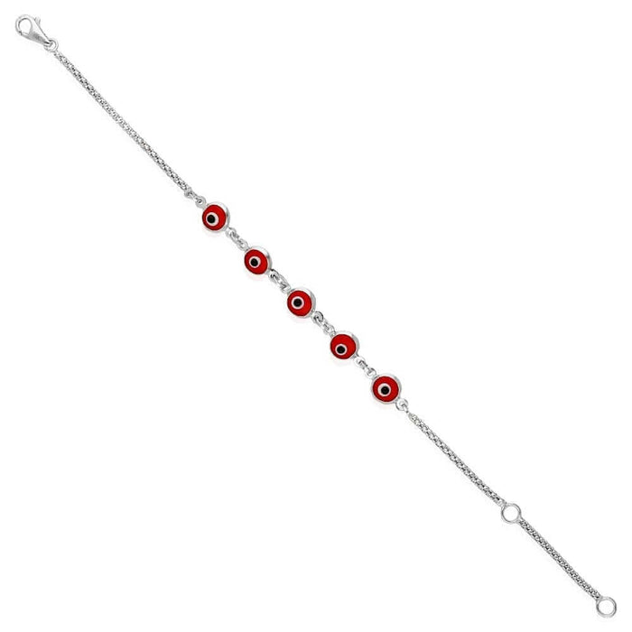 14K White Gold Adjustable Bezel Evil Eye Kid Bracelet 5"-6" Adjustable