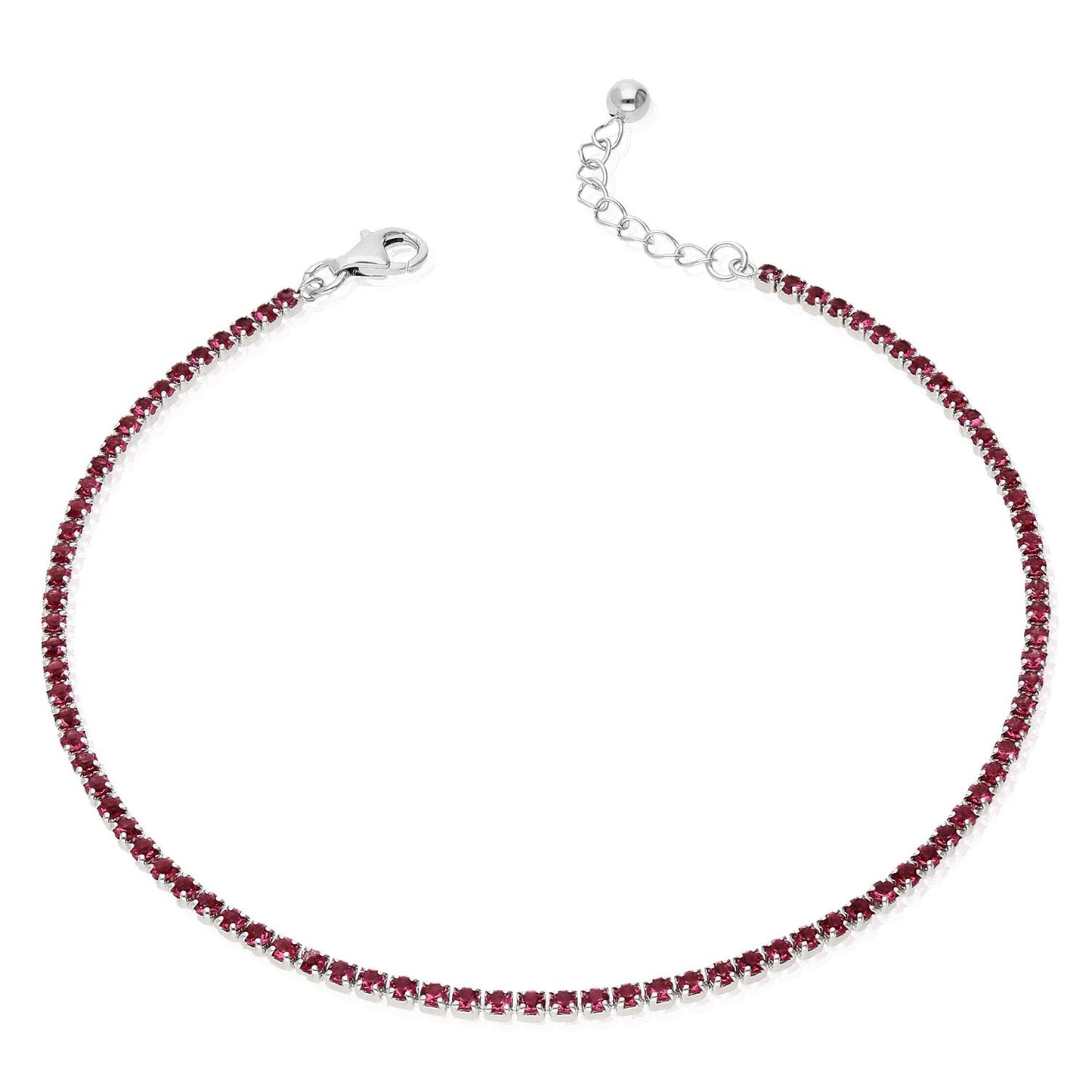 925 Silver CZ Red White Black Blue Tennis Anklet Bracelet 9"-10"