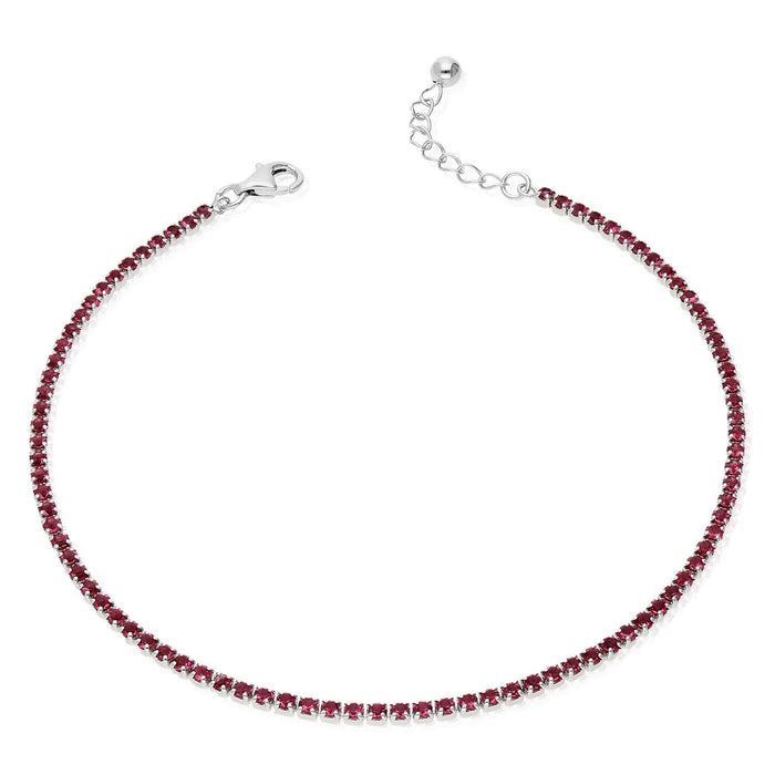 Sterling Silver Red White Black Blue CZ Tennis Anklet 9"-10" Adjustable