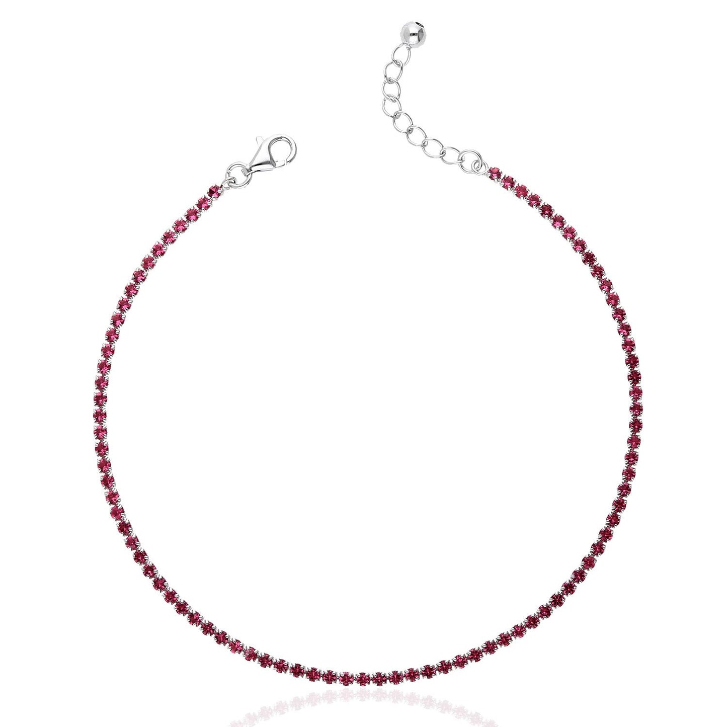 925 Silver CZ Red White Black Blue Tennis Anklet Bracelet 9"-10"