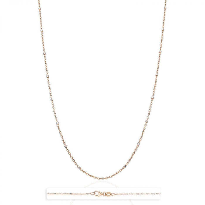 14K Yellow White Rose Gold 1.2mm Cable Saturn Beads Station Necklace (Solid Links) 16"-20"
