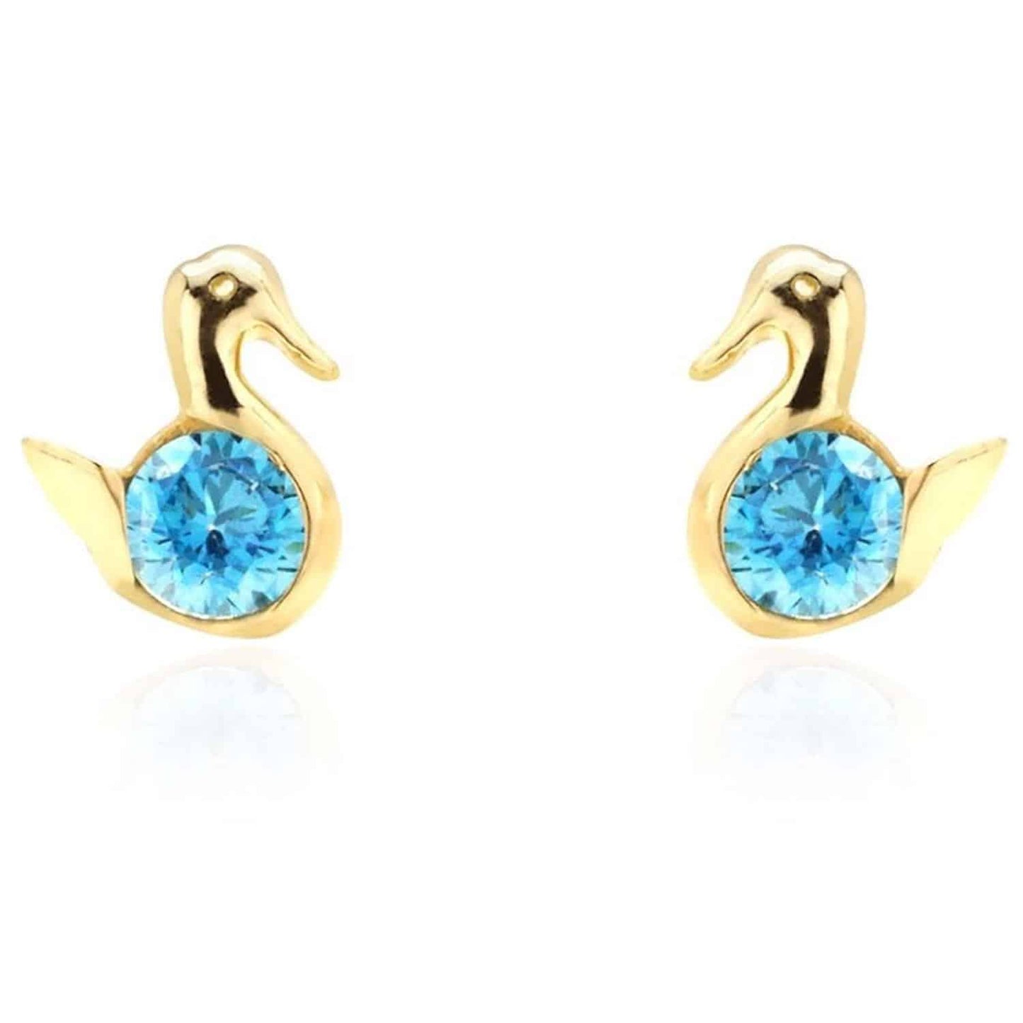 14K Yellow Gold Round Cut Simulated Birthstone Duck Baby Screwback Stud Earrings