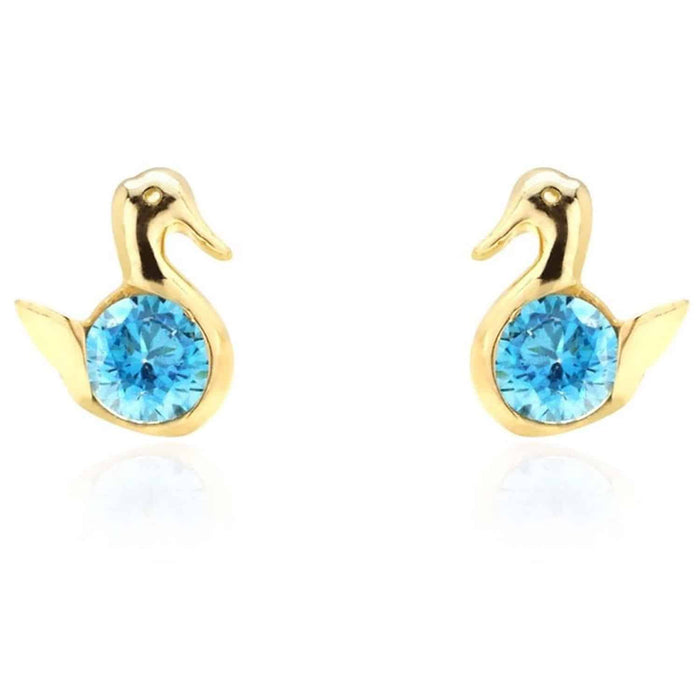 14K Yellow Gold Round-Cut Birthstone Duck Baby Screw Back Stud Earrings