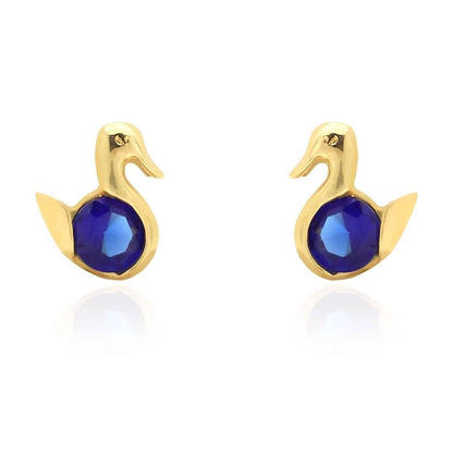 14K Yellow Gold Round Cut Simulated Birthstone Duck Baby Screwback Stud Earrings