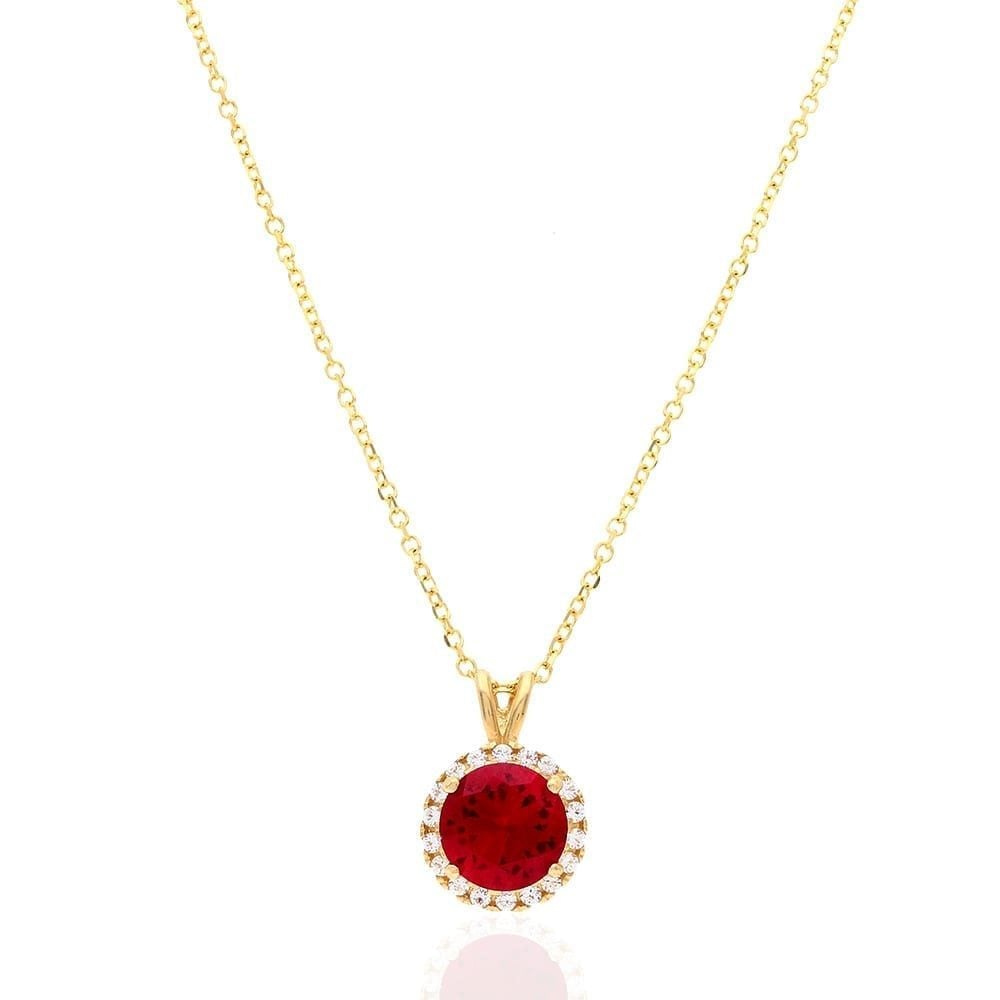 14k Yellow Gold White Gold Halo Round Solitaire Birthstone Pendant 0.5"
