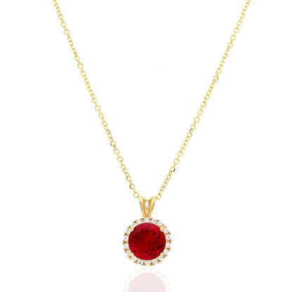 14k Yellow Gold White Gold Halo Round Solitaire Birthstone Pendant 0.5"
