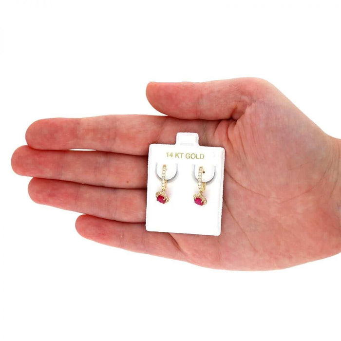 14k Yellow Gold White Gold Round Birthstone Diamond Halo Earrings 1"