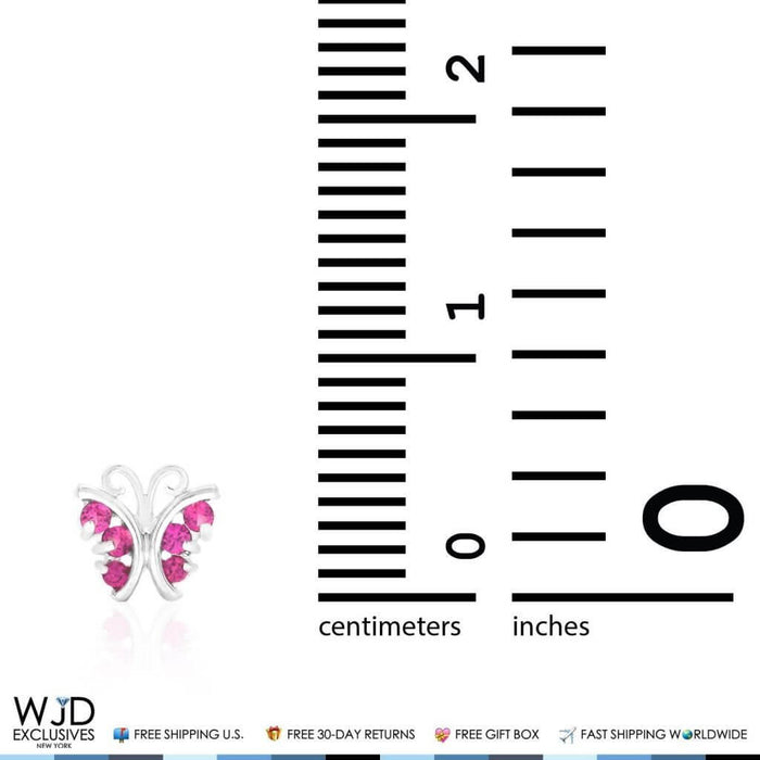 Kids 14K White Gold Simulated Ruby Butterfly Screw Back Stud Earrings