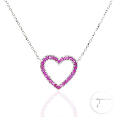 14K Yellow White Gold Open Heart CZ Necklace 16"-18" Adjustable